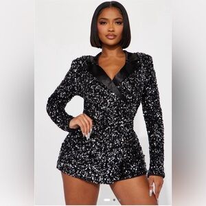 Sequin Black Blazer Romper